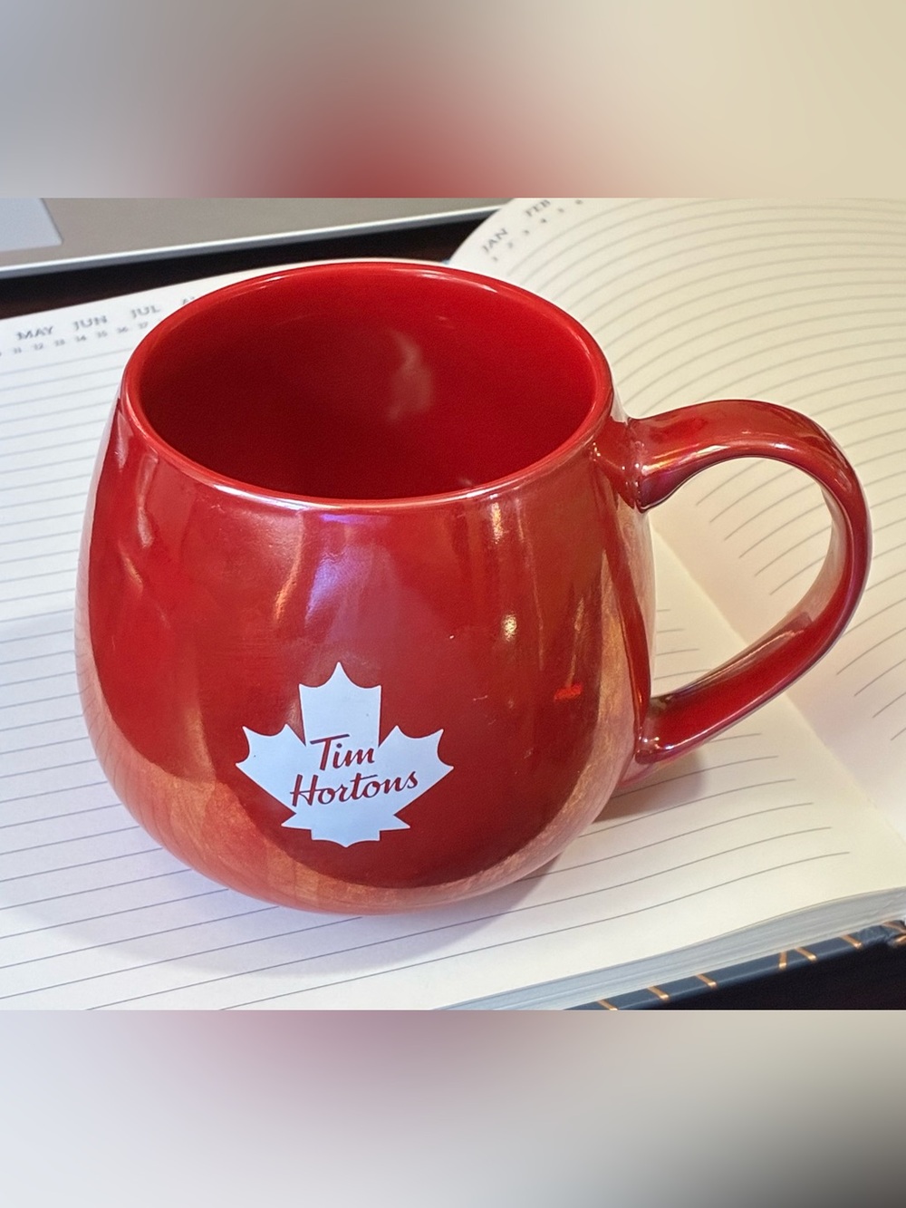 2020 Tim Hortons iridescent red maple leaf mug. 12oz